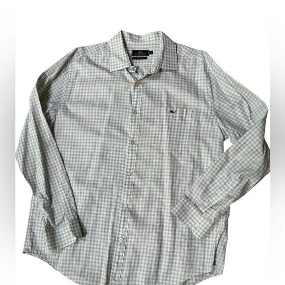 Vineyard Vines Light Gray Plaid Men's Shirt with Whale Logo, Size XL - Picture 4 of 6